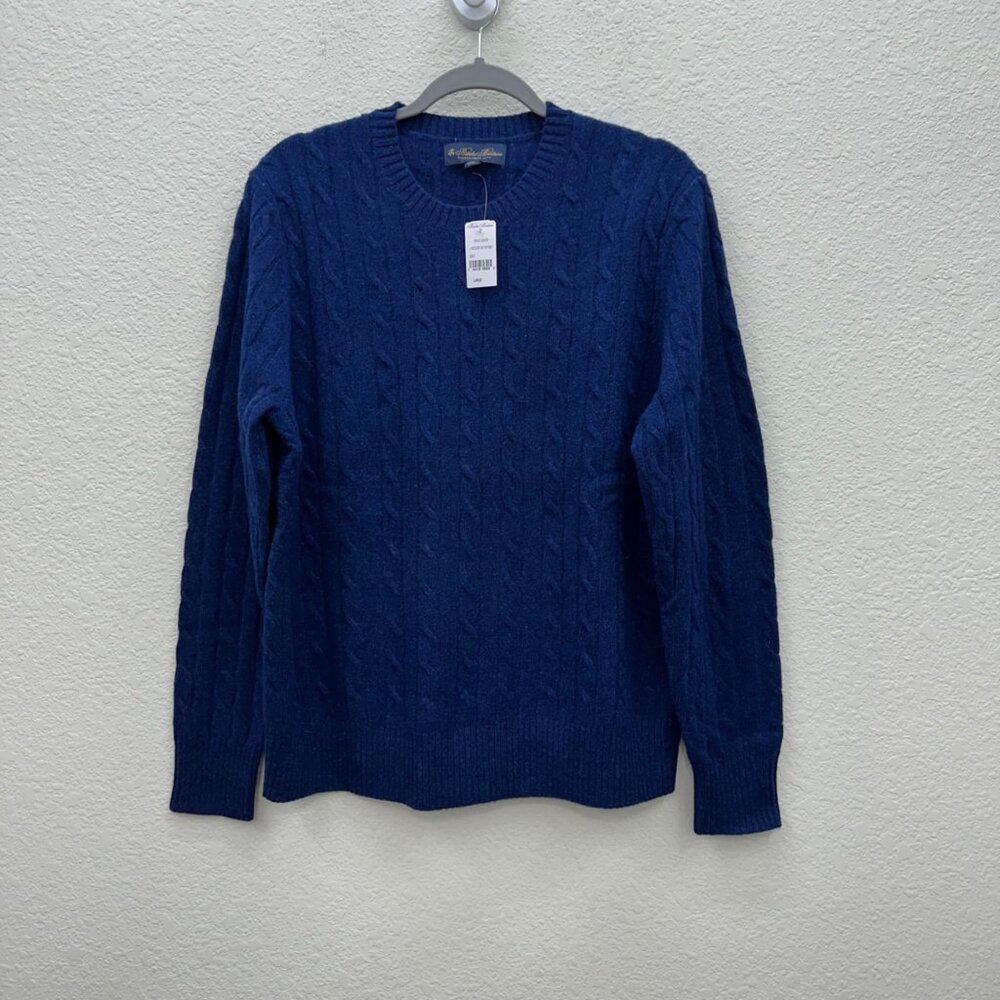 Brooks Brothers Blue Cable Knit Lambs Wool Pullover Sweater Jumper Men Large NEW